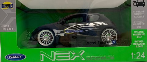 PEUGEOT 206 Tuning black matte model Welly 1:24 PEUGEOT 206 Tuning black matte model Welly 1:24