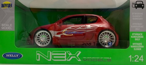PEUGEOT 206 Tuning red model metal Welly 1:24 PEUGEOT 206 Tuning red model metal Welly 1:24
