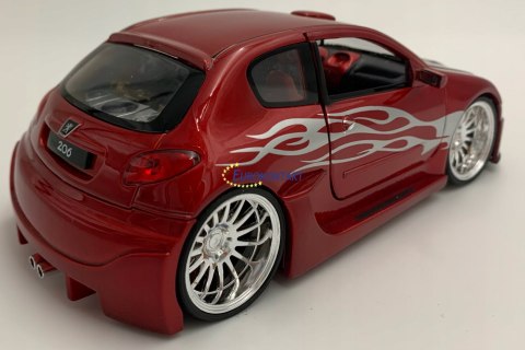 PEUGEOT 206 Tuning red model metal Welly 1:24 PEUGEOT 206 Tuning red model metal Welly 1:24