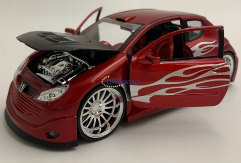 PEUGEOT 206 Tuning red model metal Welly 1:24 PEUGEOT 206 Tuning red model metal Welly 1:24