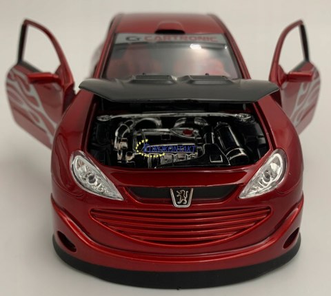 PEUGEOT 206 Tuning red model metal Welly 1:24 PEUGEOT 206 Tuning red model metal Welly 1:24