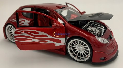 PEUGEOT 206 Tuning red model metal Welly 1:24 PEUGEOT 206 Tuning red model metal Welly 1:24