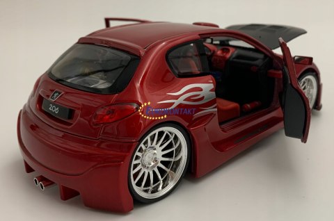 PEUGEOT 206 Tuning red model metal Welly 1:24 PEUGEOT 206 Tuning red model metal Welly 1:24