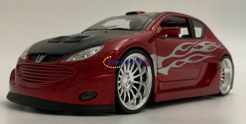 PEUGEOT 206 Tuning red model metal Welly 1:24 PEUGEOT 206 Tuning red model metal Welly 1:24