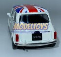 MINI COOPER 1300 biały flaga UK 1:34 Welly 43609F