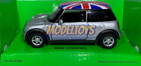 MINI COOPER srebrny flaga UK 1:34 Welly 49766F MINI COOPER srebrny flaga UK 1:34 Welly 49766F