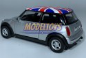 MINI COOPER srebrny flaga UK 1:34 Welly 49766F