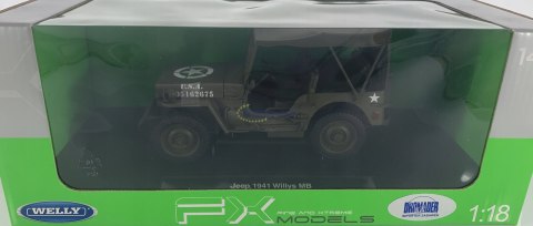 WILLYS Jeep II Wojna 1941 US Army 1:18 model WELLY WILLYS Jeep II Wojna 1941 US Army 1:18 model WELLY