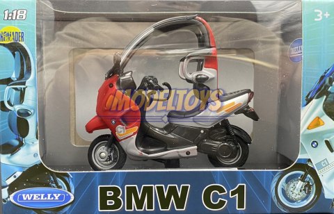BMW C1 skuter z dachem motocykl model 1:18 Welly BMW C1 skuter z dachem motocykl model 1:18 Welly