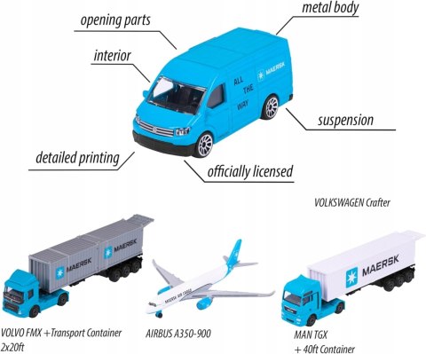 MAERSK Volvo FMX Majorette Logistic METAL 2 kontenery MAERSK Volvo FMX Majorette Logistic METAL 2 kontenery