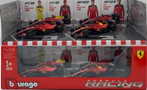 ZESTAW F1 Ferrari Leclerc #16 Sainz #55 2022-2023 F1-75 SF-23 BBurago 1:43