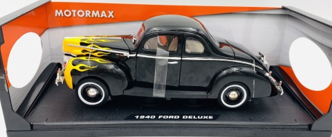 Ford Deluxe 1940 1:18 model Motormax 73108 czarny żółte płomienie Ford Deluxe 1940 1:18 model Motormax 73108 czarny żółte płomienie