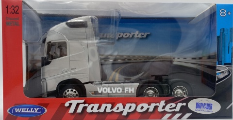 VOLVO FH 500 3 osiowy ciągnik siodłowy model WELLY metal 1:32 srebrny VOLVO FH 500 3 osiowy ciągnik siodłowy model WELLY metal 1:32 srebrny