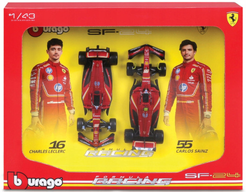 Ferrari F1 Leclerc Sainz SF-24 SUPER zestaw do zawieszenia BBurago 1:43 Ferrari F1 Leclerc Sainz SF-24 SUPER zestaw do zawieszenia BBurago 1:43