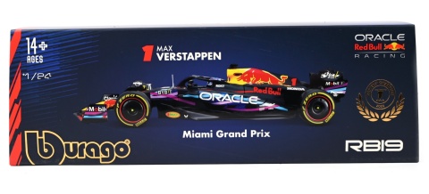 RB19 F1 RedBull 2023 #1 Max Verstappen GP MIAMI gablotka Bburago 1:24 RB19 F1 RedBull 2023 #1 Max Verstappen GP MIAMI gablotka Bburago 1:24