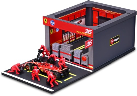 ZESTAW Ferrari F1 #16 Ch. Leclerc Pit Stop diorama 2024 SF-24 BBurago 1:43