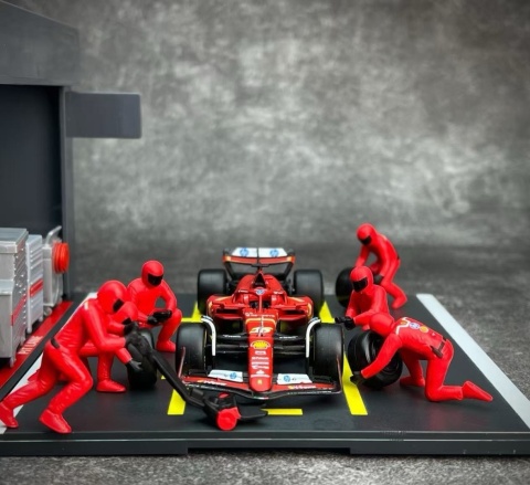ZESTAW Ferrari F1 #16 Ch. Leclerc Pit Stop diorama 2024 SF-24 BBurago 1:43