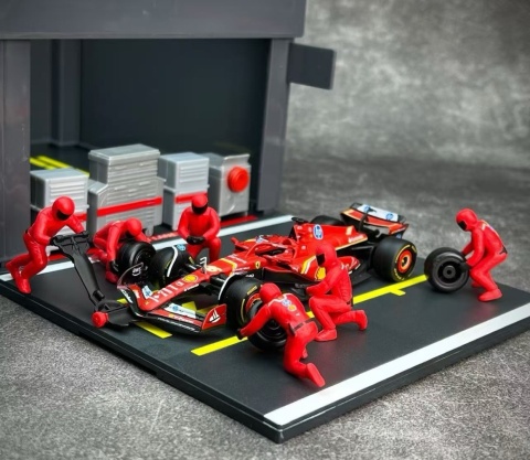 ZESTAW Ferrari F1 #16 Ch. Leclerc Pit Stop diorama 2024 SF-24 BBurago 1:43