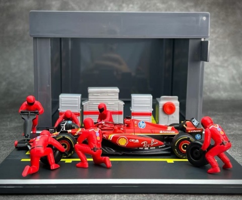 ZESTAW Ferrari F1 #16 Ch. Leclerc Pit Stop diorama 2024 SF-24 BBurago 1:43
