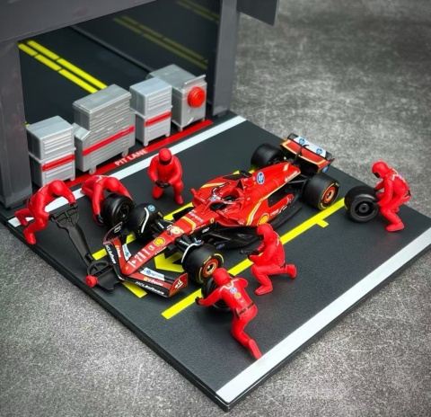 ZESTAW Ferrari F1 #16 Ch. Leclerc Pit Stop diorama 2024 SF-24 BBurago 1:43