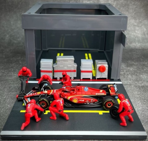 ZESTAW Ferrari F1 #16 Ch. Leclerc Pit Stop diorama 2024 SF-24 BBurago 1:43