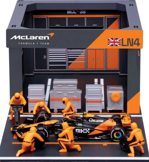 ZESTAW McLaren F1 #4 Lando Norris Pit Stop diorama 2024 MCL38 BBurago 1:43
