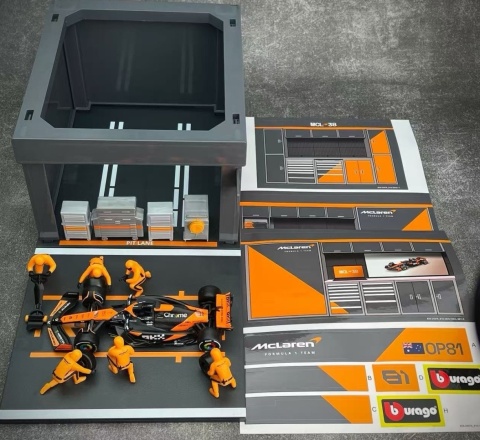 ZESTAW McLaren F1 #81 O. Piastri Pit Stop diorama 2024 MCL38 BBurago 1:43