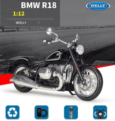 BMW R18 2020 motocykl model 1:12 Welly 62205 czarny