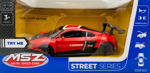 AUDI R8 LMS światło dźwięk model METAL 1:24 MSZ 68262A czerwony