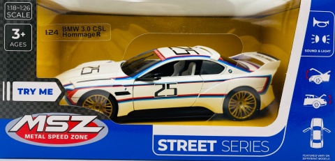 BMW 3.0 CSL Hommage R światło dźwięk model METAL 1:24 MSZ 68257A biały M