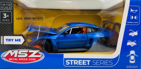 BMW M4 GT3 światło dźwięk model METAL 1:24 MSZ 68277A niebieski