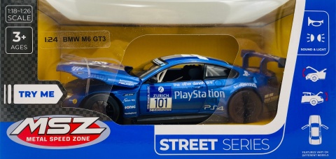 BMW M6 GT3 światło dźwięk model METAL 1:24 MSZ 68255A niebieski