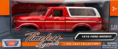 Ford Bronco (hard top) 1978 1:24 Motormax 79373 czerwony