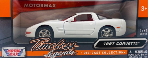 Chevrolet Corvette C5 1997 hardtop model 1:24 Motormax 73210 biały