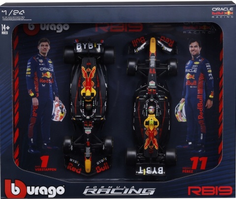 DUŻY ZESTAW Red Bull F1 Verstappen Perez RB19 do zawieszenia BBurago 1:24