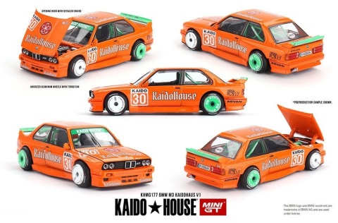 BMW M3 (E30) KAIDOHAUS V1 1989 KAIDO HOUSE KHMG177 MiniGT 1:64 pomarańczowy