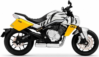 Benda LFS700 motocykl model 1:12 LED dźwięk Huayi M12-14 biały z żółtym