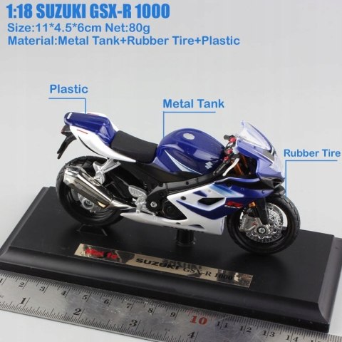 SUZUKI GSX R1000 na podstawce model 1:18 Maisto SUZUKI GSX R1000 na podstawce model 1:18 Maisto